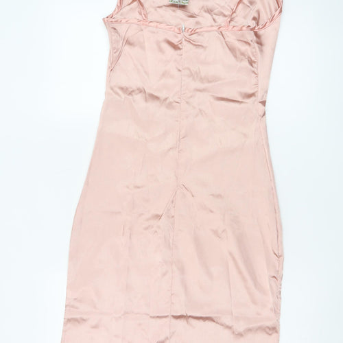 Boohoo Women's Pink Cowl Neck Satin Slip Dress Size 8