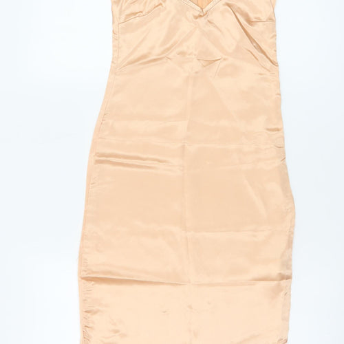 PrettyLittleThing Women’s Beige Satin Asymmetric Slip Dress Size 4