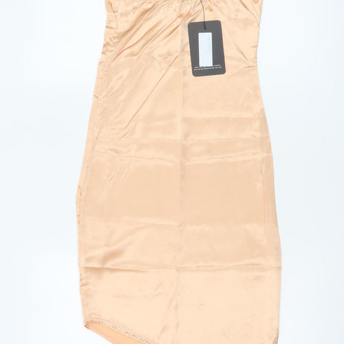 PrettyLittleThing Women’s Beige Satin Asymmetric Slip Dress Size 4
