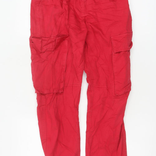Bershka Women's Red Cargo Trousers Size 8 Cotton Utility Style