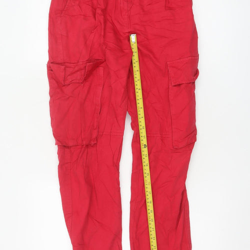 Bershka Women's Red Cargo Trousers Size 8 Cotton Utility Style