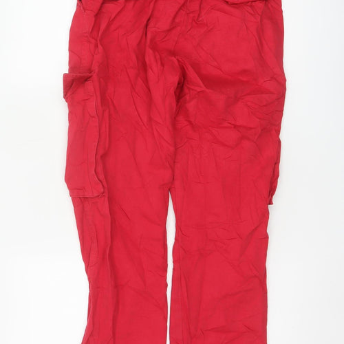 Bershka Women's Red Cargo Trousers Size 8 Cotton Utility Style