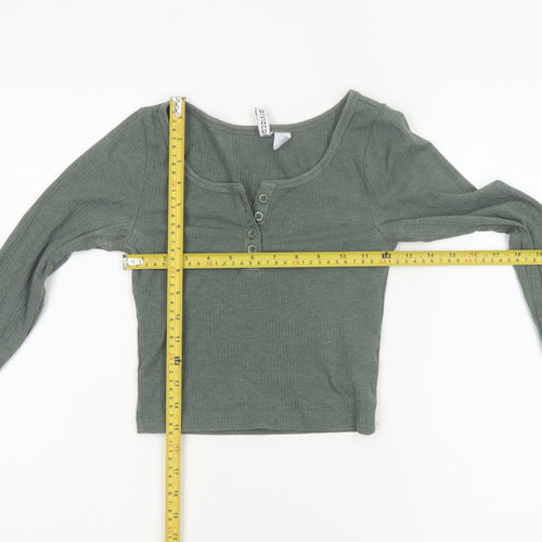 H&M Divided Women's Green XS Cropped Long Sleeve Button Top