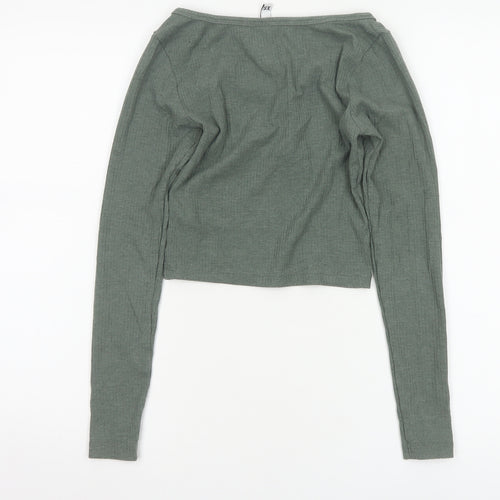 H&M Divided Women's Green XS Cropped Long Sleeve Button Top