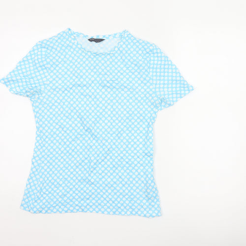 Marks and Spencer Women’s Blue Geometric Cotton T-Shirt Size 12