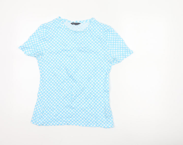 Marks and Spencer Women’s Blue Geometric Cotton T-Shirt Size 12