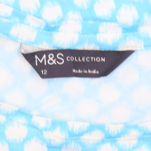 Marks and Spencer Women’s Blue Geometric Cotton T-Shirt Size 12