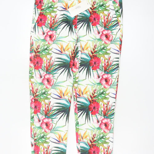 Lulumary Womens Tropical Floral Cotton Stretch Cropped Trousers L