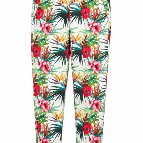 Lulumary Womens Tropical Floral Cotton Stretch Cropped Trousers L