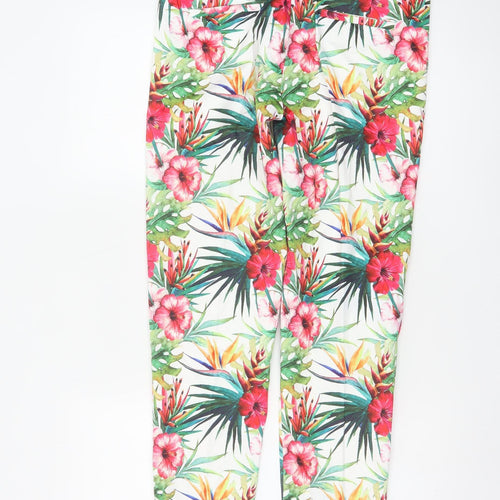 Lulumary Womens Tropical Floral Cotton Stretch Cropped Trousers L