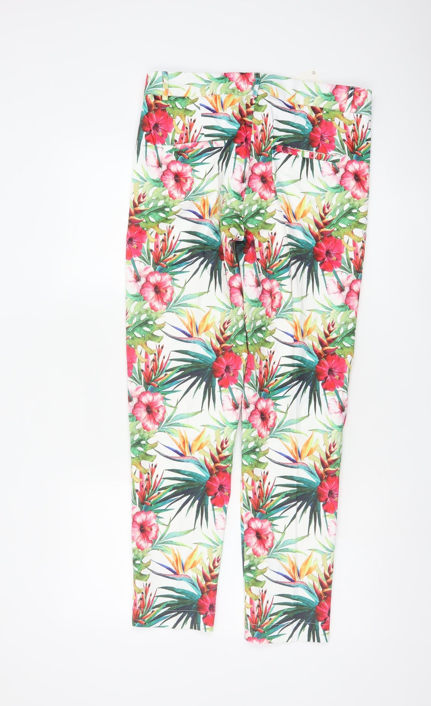 Lulumary Womens Tropical Floral Cotton Stretch Cropped Trousers L