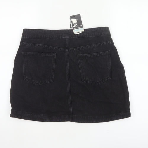 Primark Women's Black Denim Wrap Mini Skirt Size 12 Studded Casual