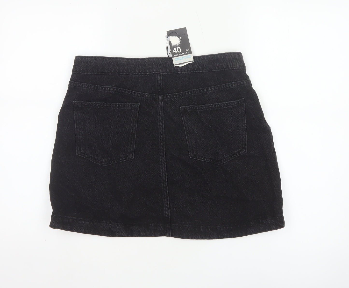 Primark Women's Black Denim Wrap Mini Skirt Size 12 Studded Casual