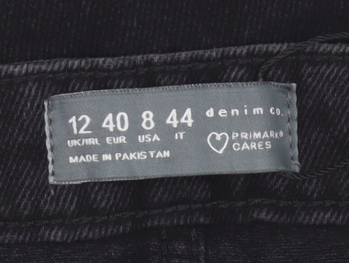 Primark Women's Black Denim Wrap Mini Skirt Size 12 Studded Casual
