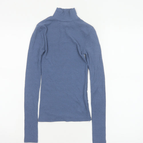 Topshop Women's Blue Roll Neck Long Sleeve Slim Fit Jersey Top Size 6