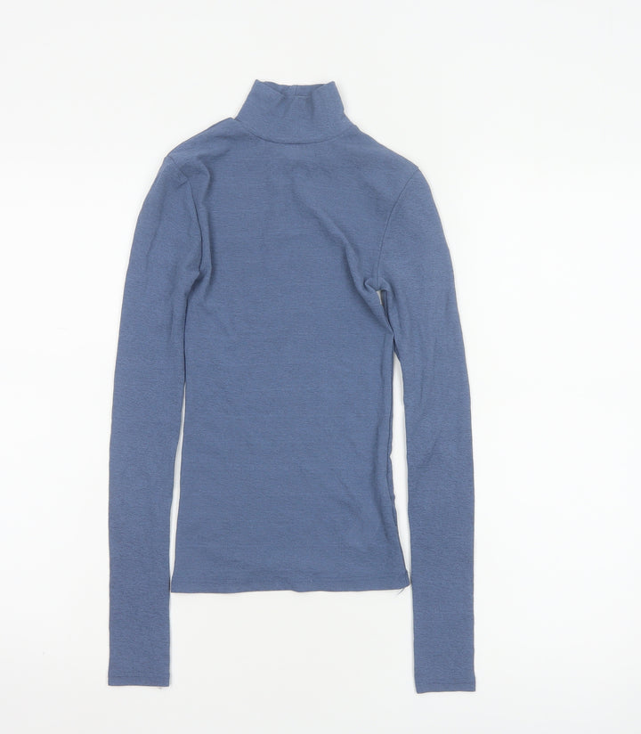 Topshop Women's Blue Roll Neck Long Sleeve Slim Fit Jersey Top Size 6