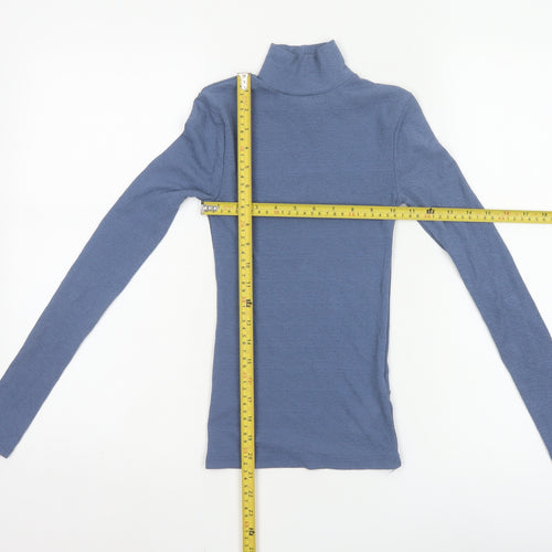 Topshop Women's Blue Roll Neck Long Sleeve Slim Fit Jersey Top Size 6