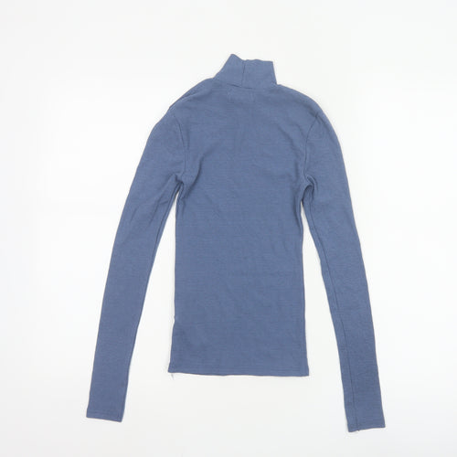 Topshop Women's Blue Roll Neck Long Sleeve Slim Fit Jersey Top Size 6