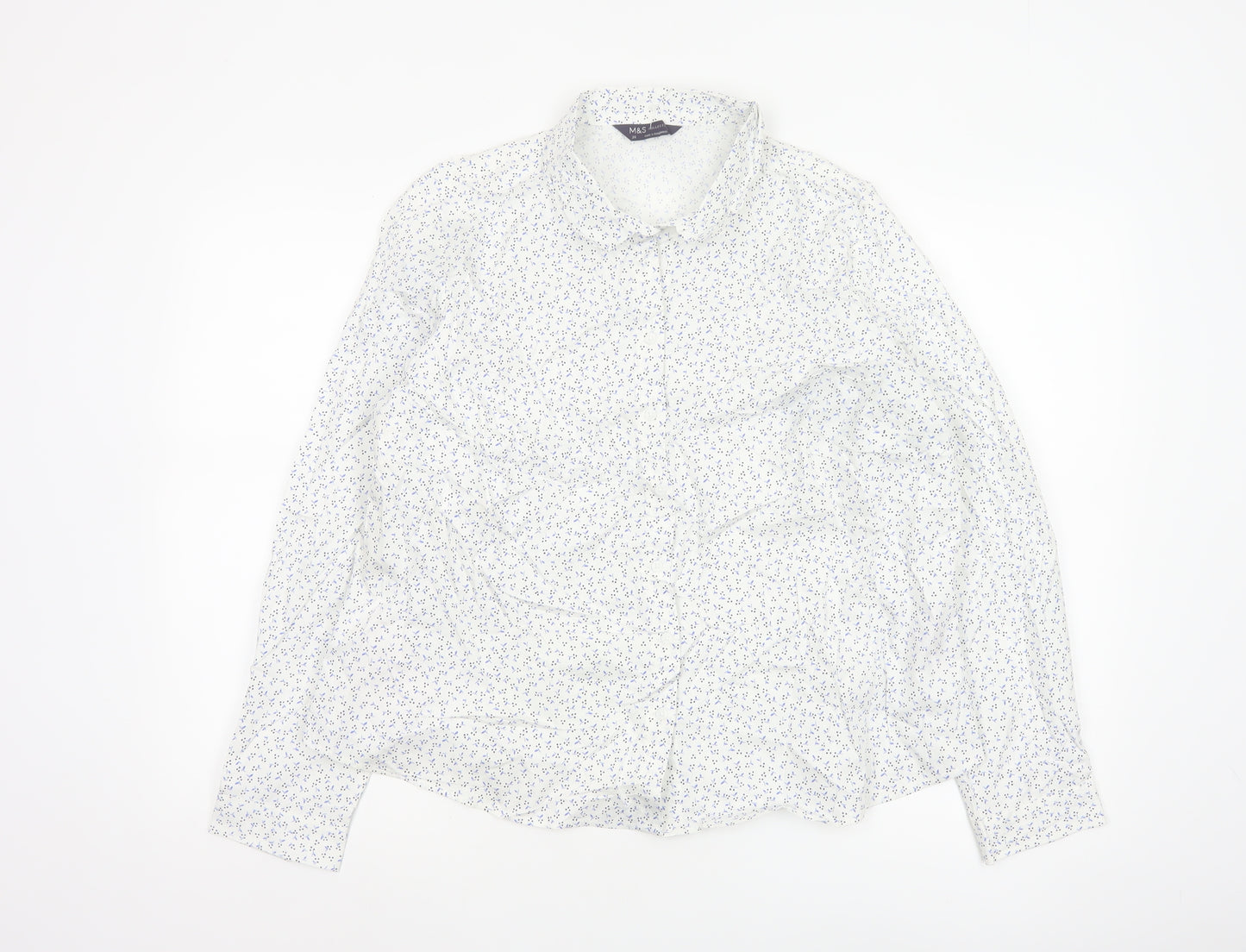 Marks and Spencer Women's White Floral Long Sleeve Button-Up Shirt Size 20