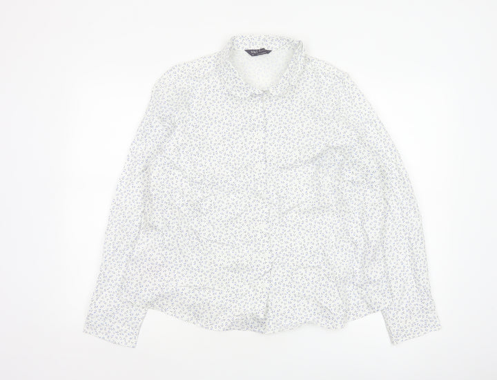 Marks and Spencer Women's White Floral Long Sleeve Button-Up Shirt Size 20