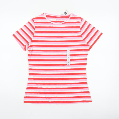 Dunnes Stores Women Pink Striped Cotton T-Shirt Size S