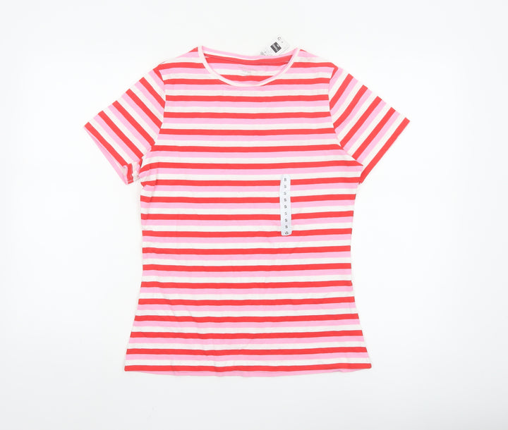 Dunnes Stores Women Pink Striped Cotton T-Shirt Size S