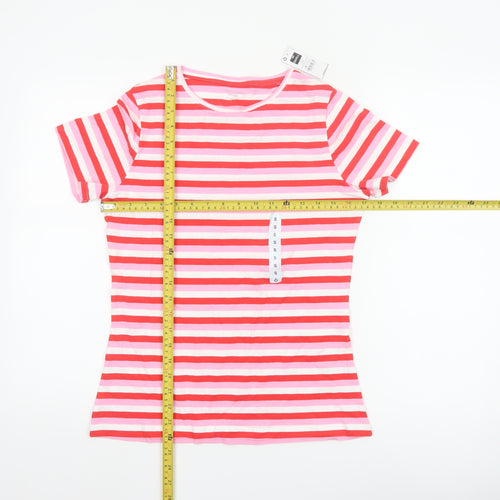 Dunnes Stores Women Pink Striped Cotton T-Shirt Size S