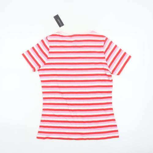 Dunnes Stores Women Pink Striped Cotton T-Shirt Size S