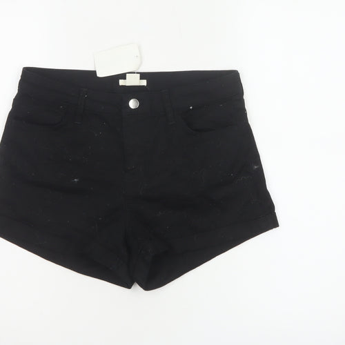 H&M Women's Black Chino Shorts Size 10 Slim Fit Cotton Blend