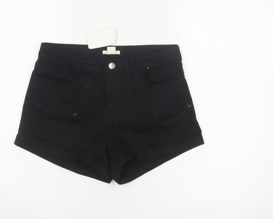 H&M Women's Black Chino Shorts Size 10 Slim Fit Cotton Blend