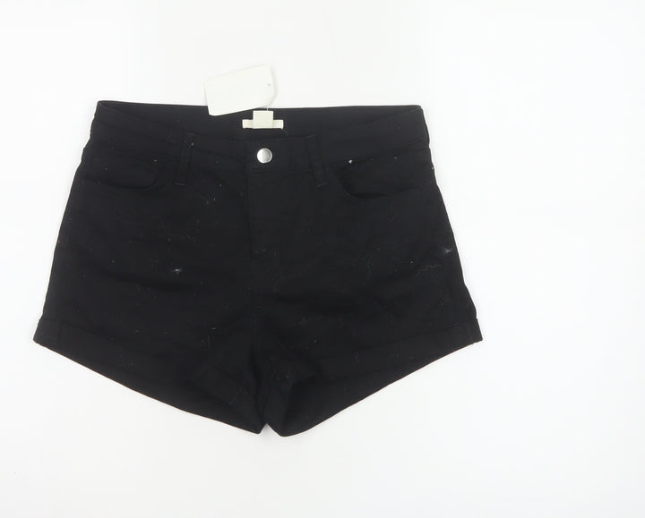 H&M Women's Black Chino Shorts Size 10 Slim Fit Cotton Blend