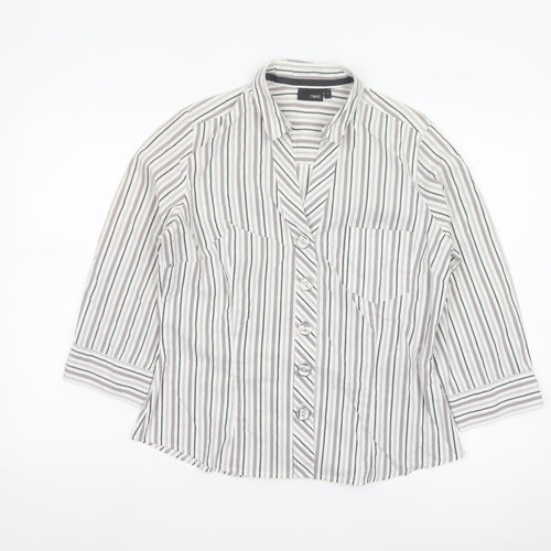 Next Women’s Grey White Striped Button-Up Blouse Size 14 Cotton Blend