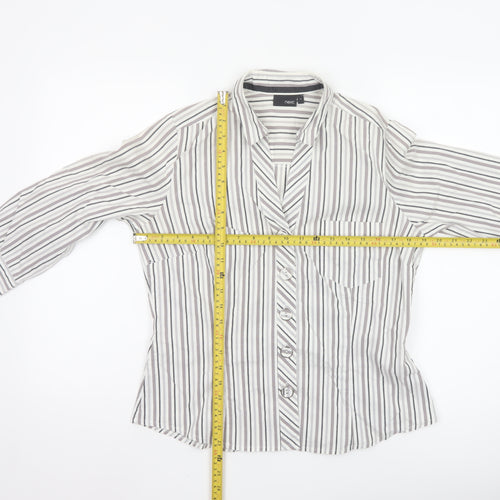 Next Women’s Grey White Striped Button-Up Blouse Size 14 Cotton Blend