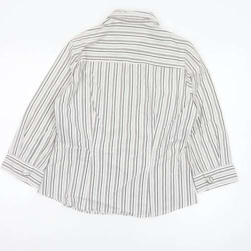 Next Women’s Grey White Striped Button-Up Blouse Size 14 Cotton Blend