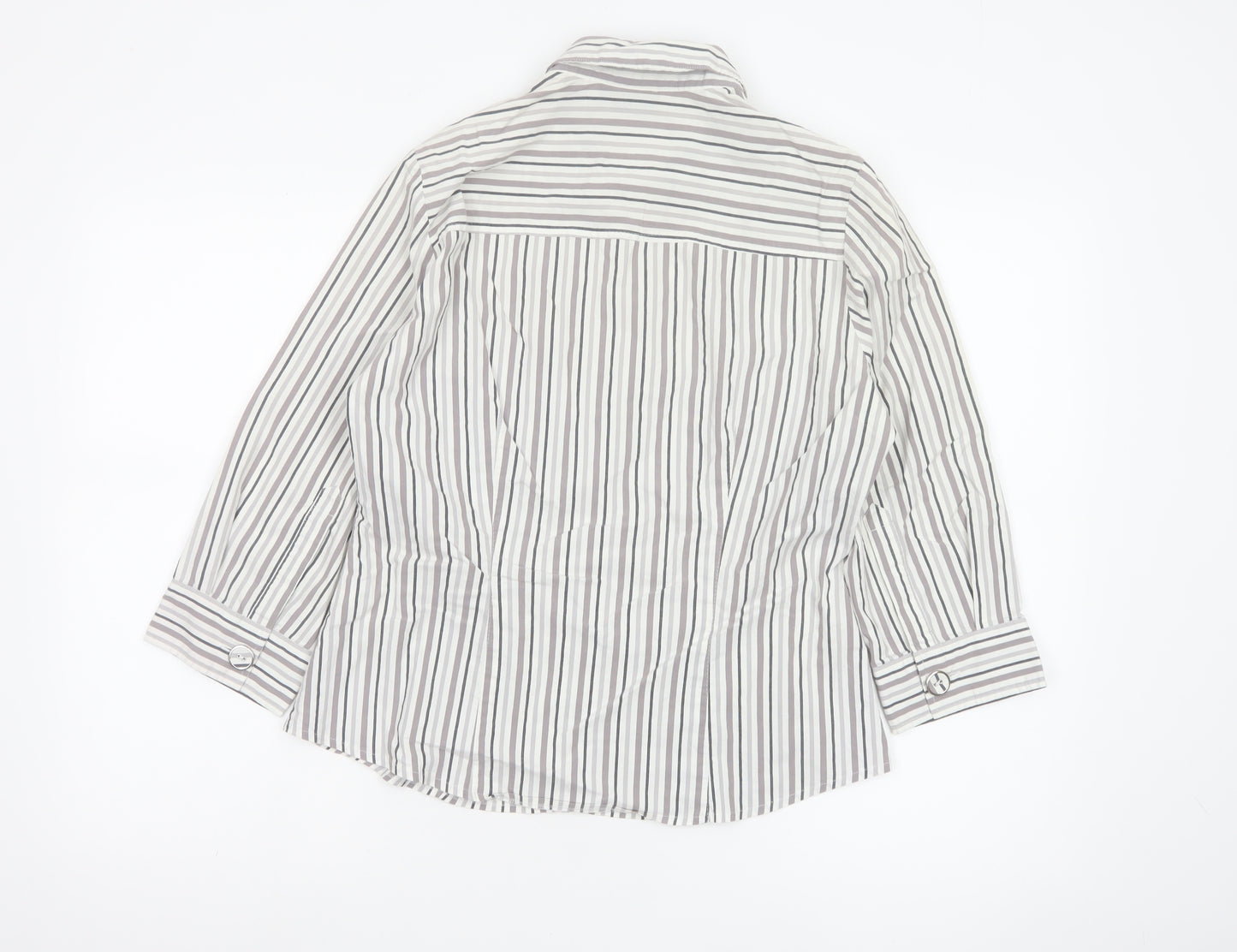 Next Women’s Grey White Striped Button-Up Blouse Size 14 Cotton Blend