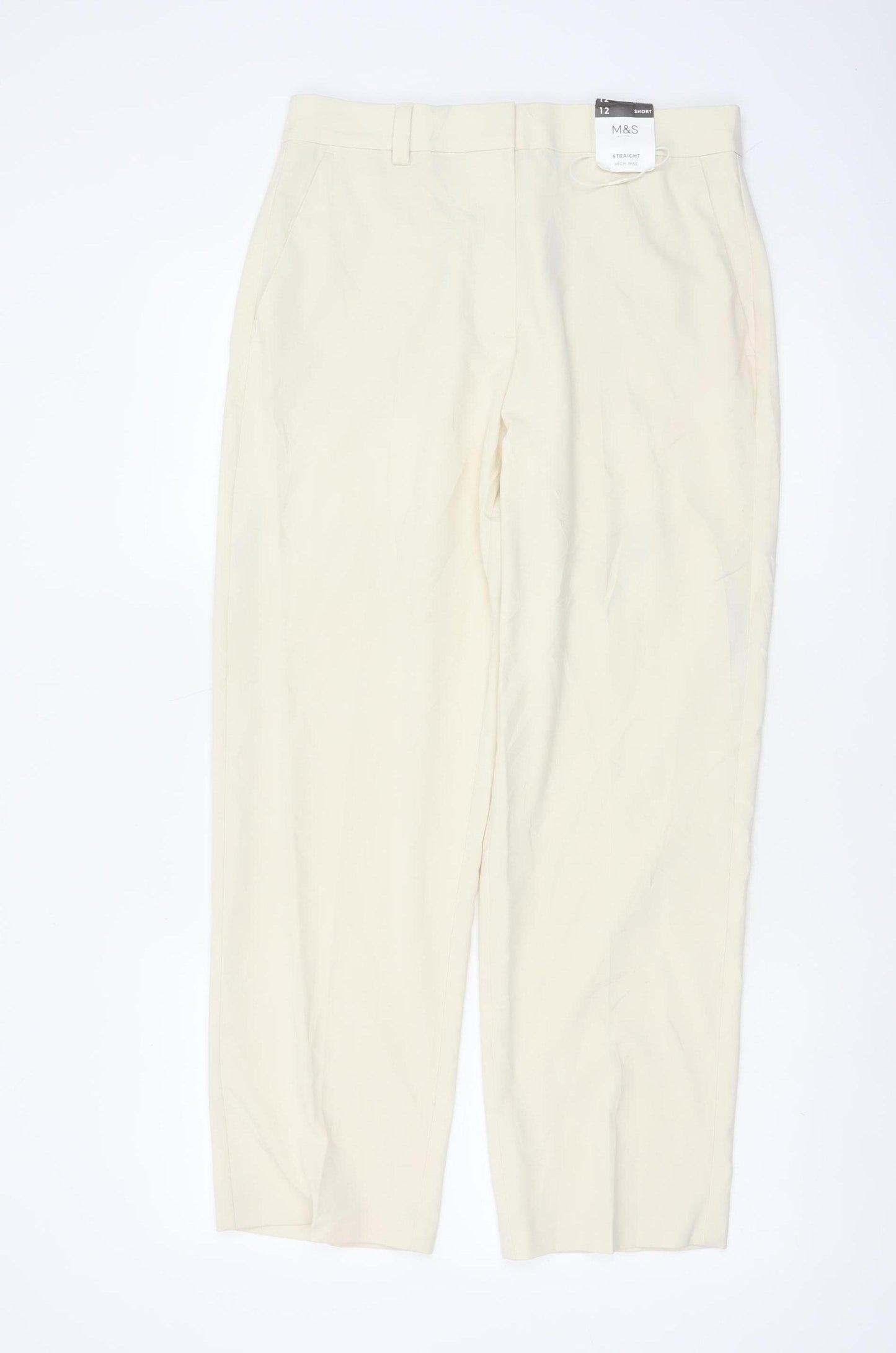 Marks and Spencer Women Ivory Size 12 Short Straight Trousers