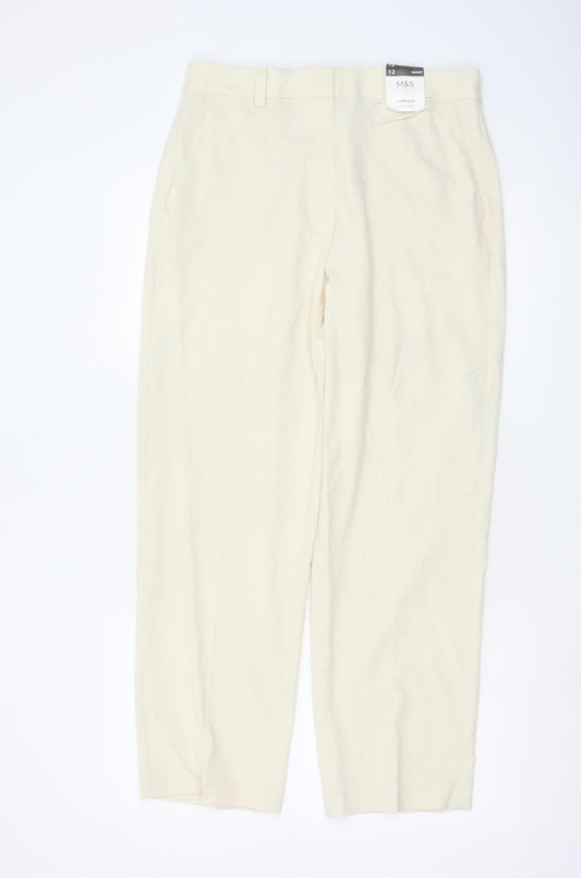 Marks and Spencer Women Ivory Size 12 Short Straight Trousers