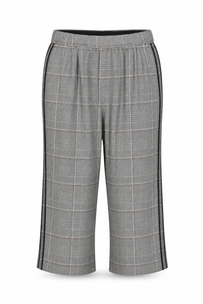 Front view of Marks & Spencer women’s grey check elastic waist trousers, size UK 20