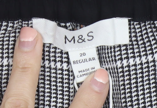 Marks and Spencer Womens Grey Check Elastic Waist Trousers Size 20