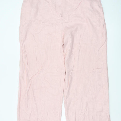 Marks and Spencer Womens Pink Linen Blend Straight Trousers Size 18