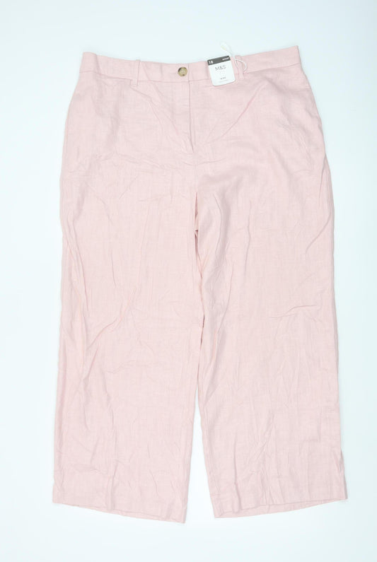 Marks and Spencer Womens Pink Linen Blend Straight Trousers Size 18