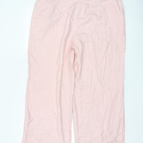 Marks and Spencer Womens Pink Linen Blend Straight Trousers Size 18