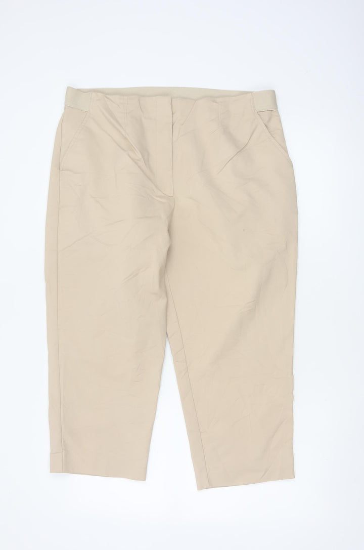 Marks and Spencer Women Beige Size 18 Cropped Trousers Cotton Blend