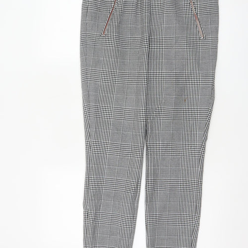 Marks and Spencer Women's Black Mix Check Tapered Trousers UK 12 Regular