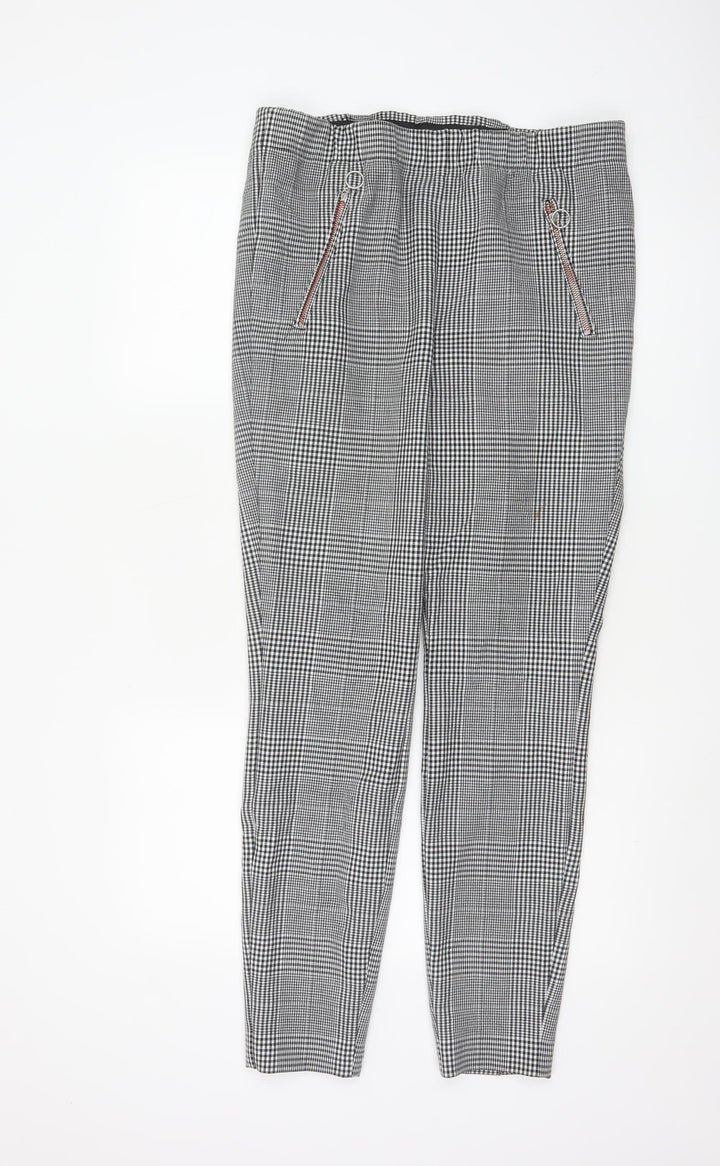 Marks and Spencer Women's Black Mix Check Tapered Trousers UK 12 Regular