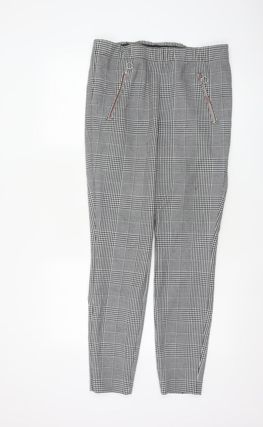 Marks and Spencer Women's Black Mix Check Tapered Trousers UK 12 Regular