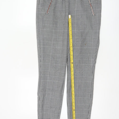 Marks and Spencer Women's Black Mix Check Tapered Trousers UK 12 Regular