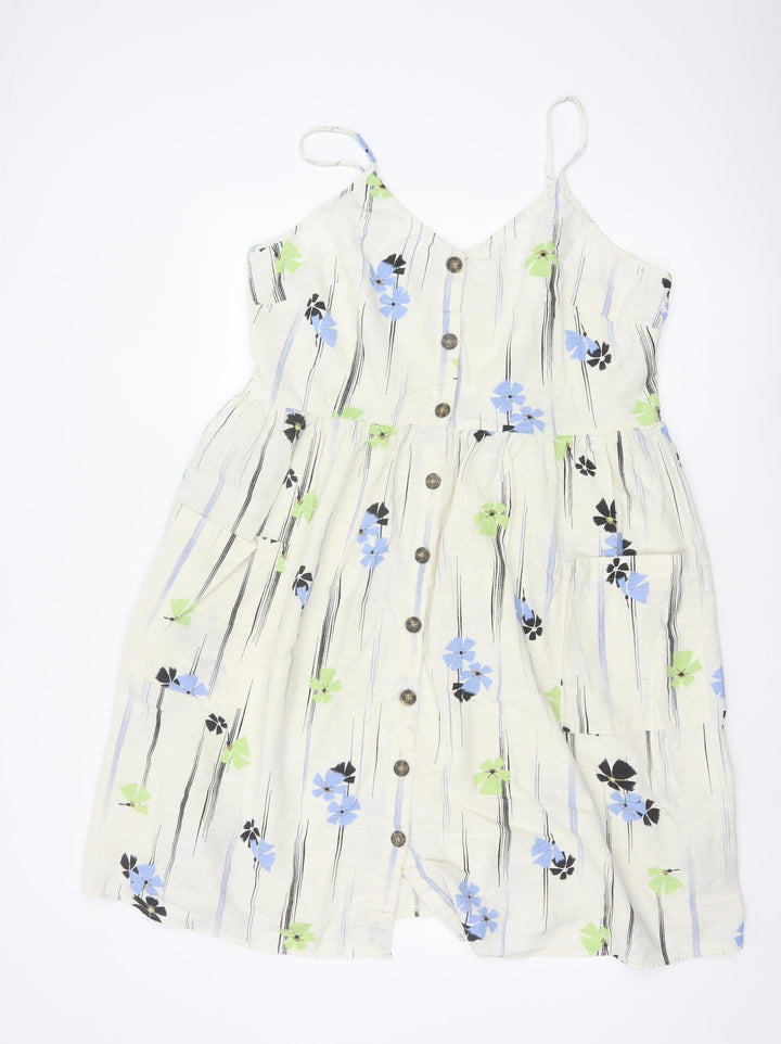 Marks and Spencer Per Una Women’s Ivory Floral A-Line Summer Dress Size 18