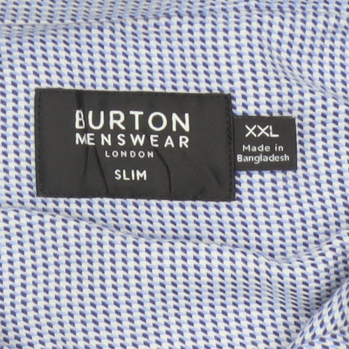 Burton Menswear London Men's Blue Slim Fit 2XL Long Sleeve Check Shirt