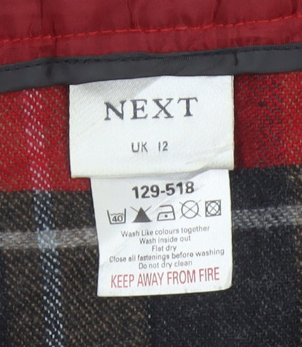 Next Women's Red Check Pleated Mini Skirt Size 12 Wool Blend